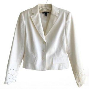 INC Light-Cream Colored Long-Sleeve Blazer with Lace Inset Cuffs-Women's Size 10